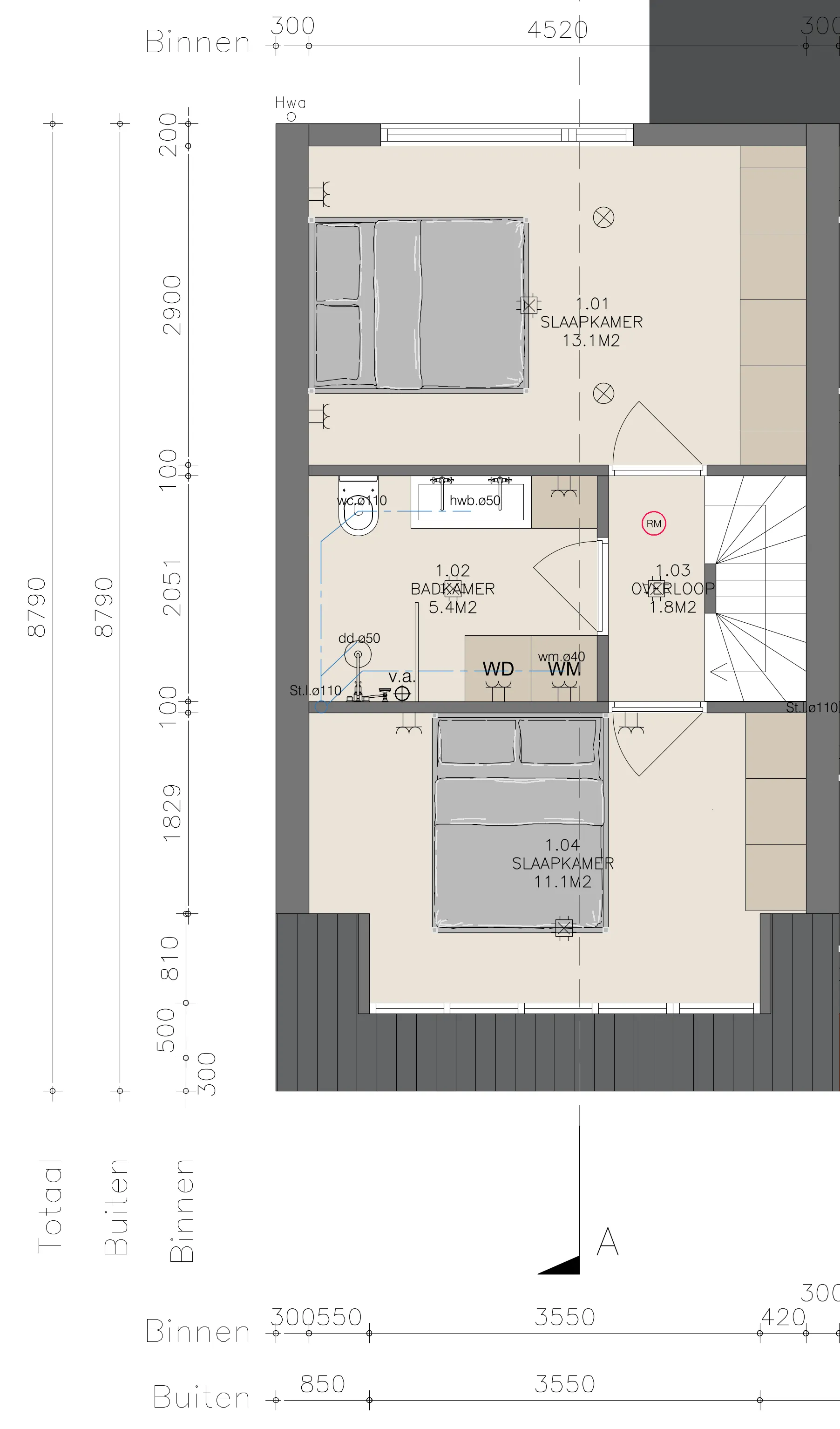 Plattegrond eerste verdieping Noorderstraat 28-30 30