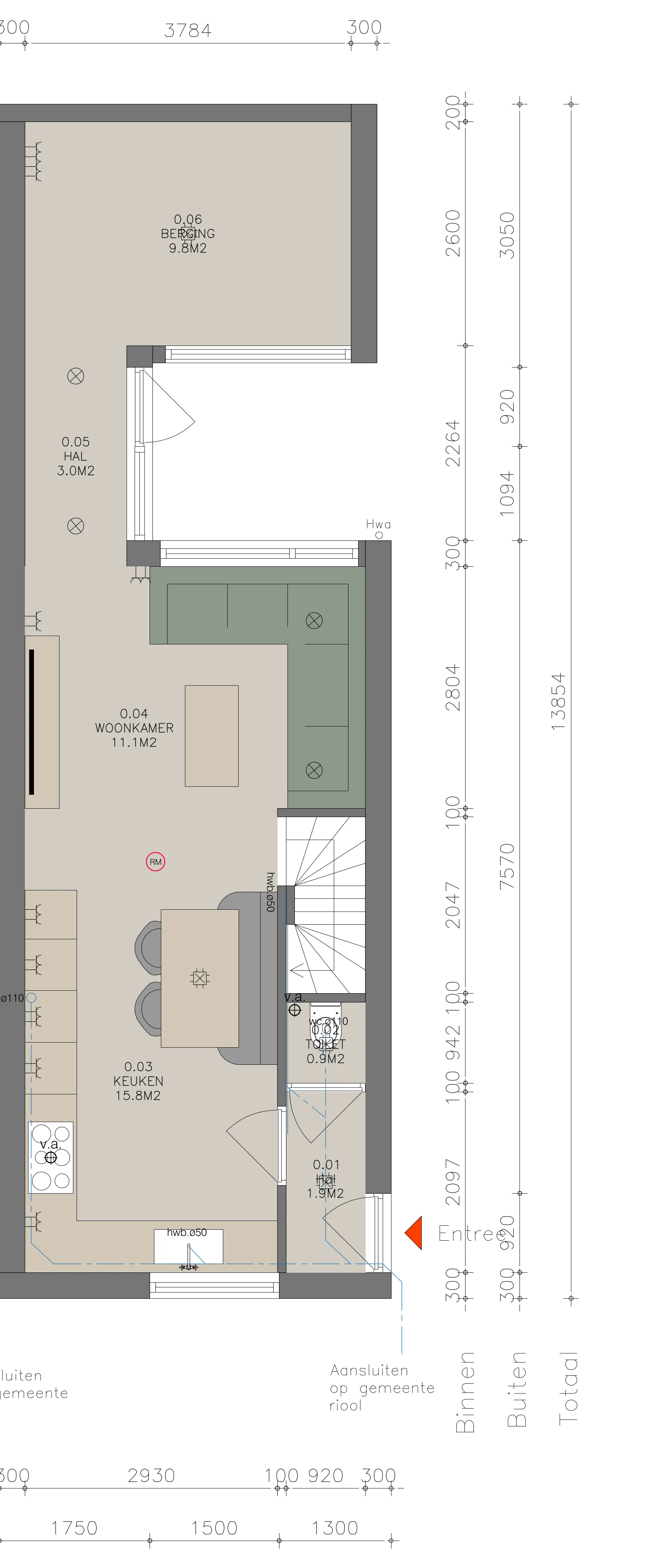 Plattegrond begane grond Noorderstraat 28-30 28